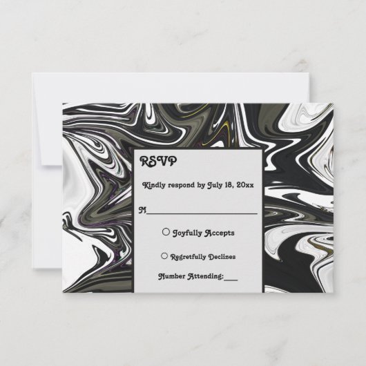 白黒モダン抽象芸術芸術的結婚の 出欠カード (正面)