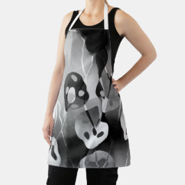 白黒モダン抽象芸術 エプロン