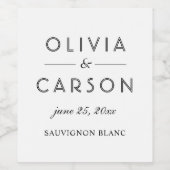 白黒モダン文字のモノグラ結婚ム ワインラベル (シングルラベル)