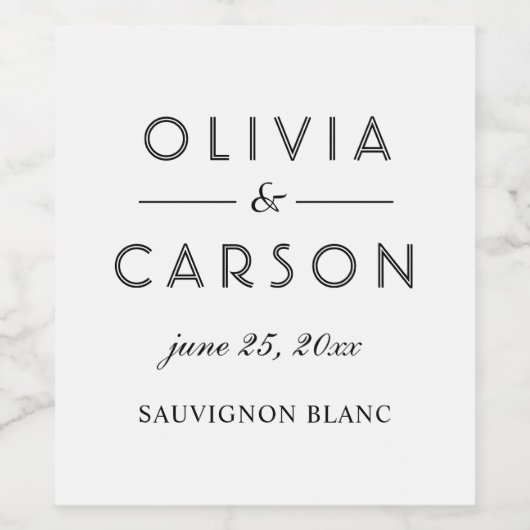 白黒モダン文字のモノグラ結婚ム ワインラベル (シングルラベル)