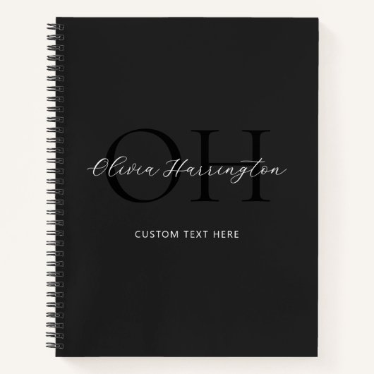 白黒モダン文字モノグラクラシックム ノートブック (正面)