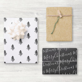 白黒モダン書道クリスマスツリー ラッピングペーパーシート