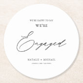 白黒モダン書道婚約パーティ ラウンドペーパーコースター (正面)