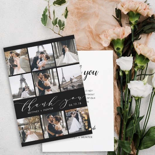 白黒モダン書道9フォトコラージュ サンキューカード