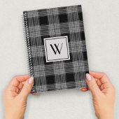 白黒モダン格子模様モノグラム ノートブック