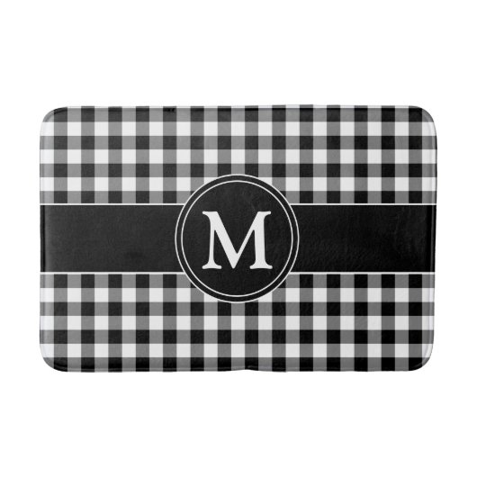白黒モダン格子模様モノグラム バスマット (正面)
