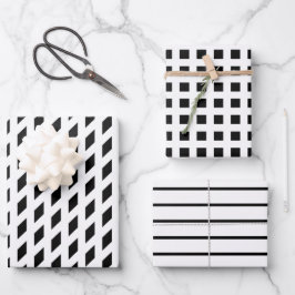 白黒モダン格子状ストライプダイヤモンド格子 ラッピングペーパーシート