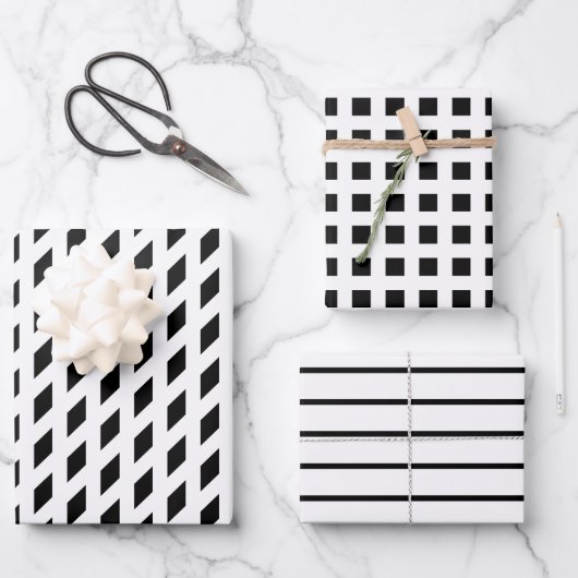 白黒モダン格子状ストライプダイヤモンド格子 ラッピングペーパーシート (正面)