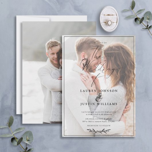 白黒モダン植物台本Vellum 2写真 招待状