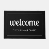 白黒モダン歓迎パーソナライズされた ドアマット (正面)