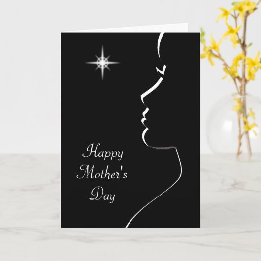 白黒モダン母の日のシルエットC カード (黄色い花)