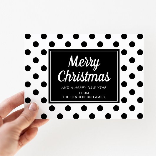 白黒モダン水玉模様クリスマス写真 シーズンカード