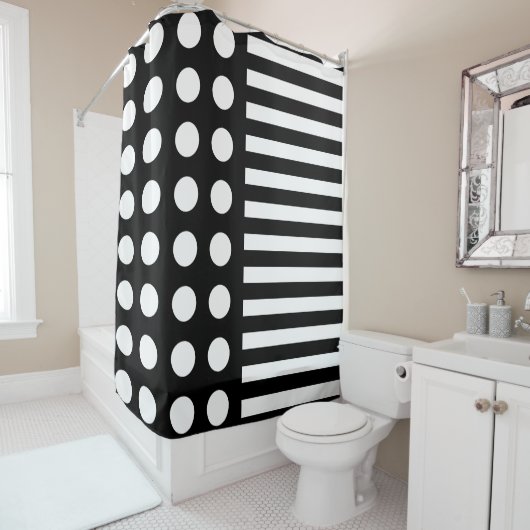 白黒モダン水玉模様ストライプ シャワーカーテン (インサイチュ)