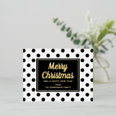 白黒モダン水玉模様メリークリスマス金ゴールド 箔シーズンポストカード (立ち正面)