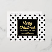 白黒モダン水玉模様メリークリスマス金ゴールド 箔シーズンポストカード (正面/裏面)