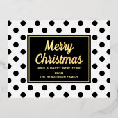 白黒モダン水玉模様メリークリスマス金ゴールド 箔シーズンポストカード (正面)
