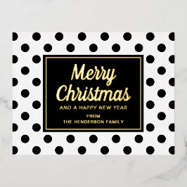 白黒モダン水玉模様メリークリスマス金ゴールド 箔シーズンポストカード