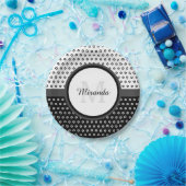 白黒モダン水玉模様モノグラム ペーパープレート (パーティー)