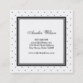 白黒モダン水玉模様レッドリボンモノグラム スクエア名刺 (裏面)