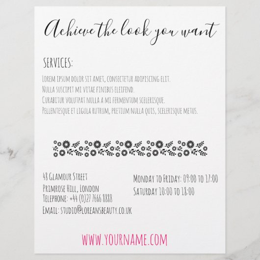 白黒モダン波形ヘアピンクボウヘアスタイリング チラシ (裏面)