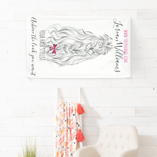 白黒モダン波形ヘアピンクボウヘアスタイリング 横断幕 (インサイチュ)