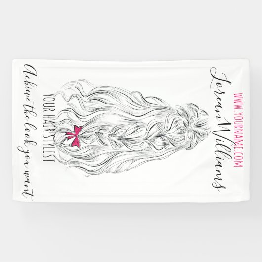 白黒モダン波形ヘアピンクボウヘアスタイリング 横断幕 (横)