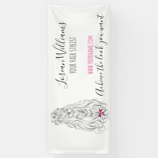 白黒モダン波形ヘアピンクボウヘアスタイリング 横断幕 (縦)