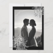 白黒モダン牡丹の写真は日付を保存 招待状 (裏面)