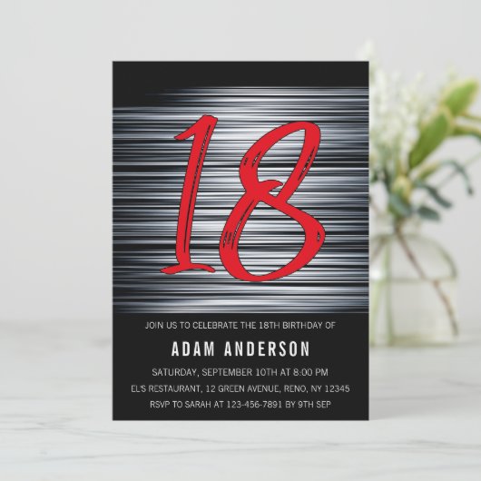 白黒モダン男子18誕生日 招待状 (スタンド正面)