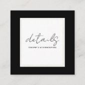 白黒モダン結婚ミニマル詳細 スクエア名刺 (正面)