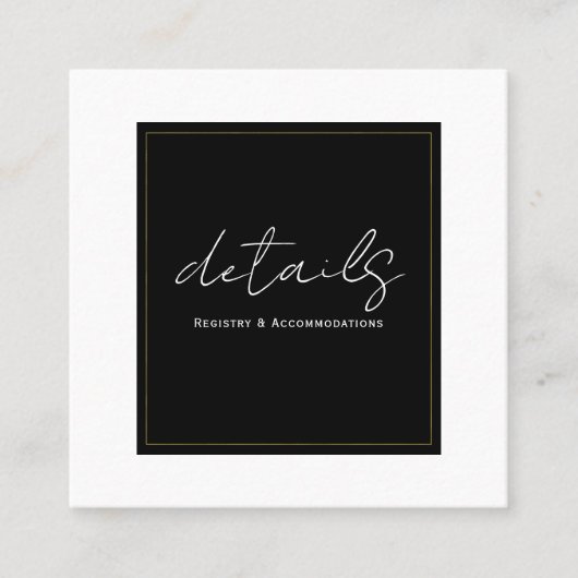 白黒モダン結婚ミニマル詳細 スクエア名刺 (正面)