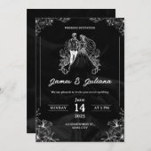 白黒モダン結婚式招待状 招待状 (正面/裏面)