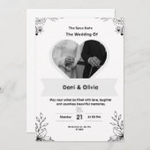 白黒モダン結婚式招待状 招待状 (正面/裏面)