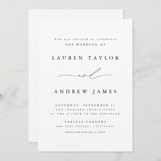 白黒モダン結婚式招待状 招待状 (正面/裏面)