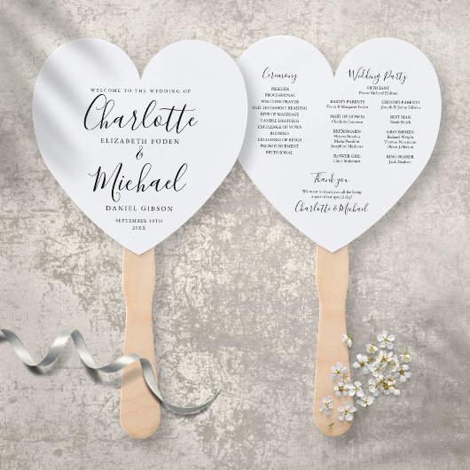 白黒モダン結婚式 プログラムハート ハンドファン