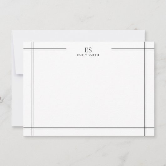 白黒モダン線モノグラ縁どム ノートカード (正面)