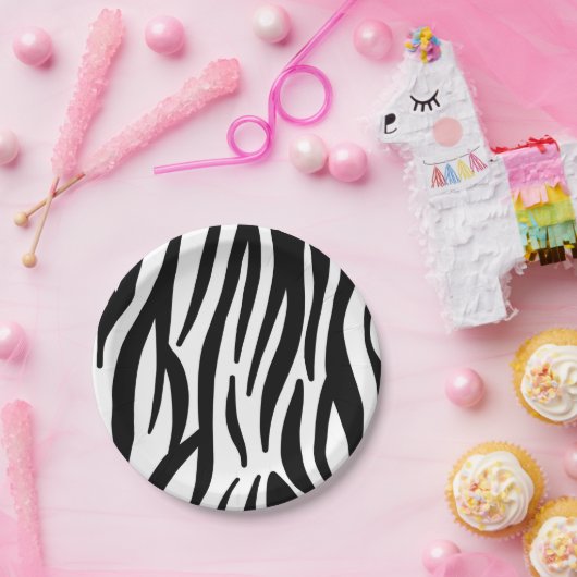 白黒モダン縞模様 ペーパープレート (パーティー)