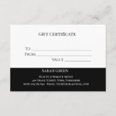 白黒モダン美しいギフト券 エンクロージャーカード (裏面)