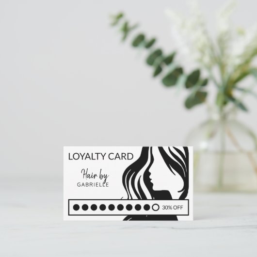 白黒モダン美しいサロンロイヤリティパンチ 名刺 (スタンド正面)