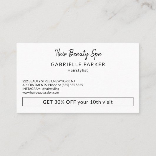 白黒モダン美しいサロンロイヤリティパンチ 名刺 (裏面)