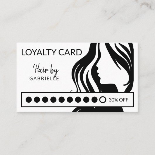 白黒モダン美しいサロンロイヤリティパンチ 名刺 (正面)