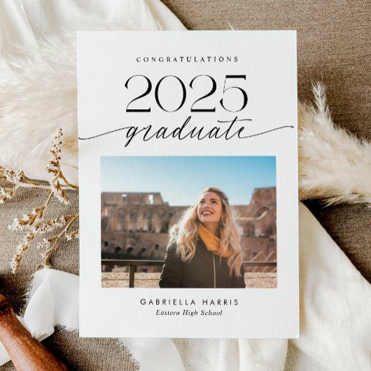 白黒モダン脚本1写真の卒業 案内状