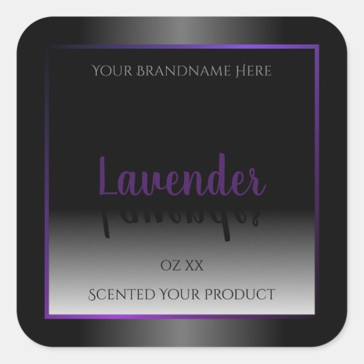 白黒モダン製品ラベル紫色の枠 スクエアシール (正面)