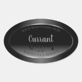 白黒モダン製品ラベル銀枠 楕円形シール (正面)