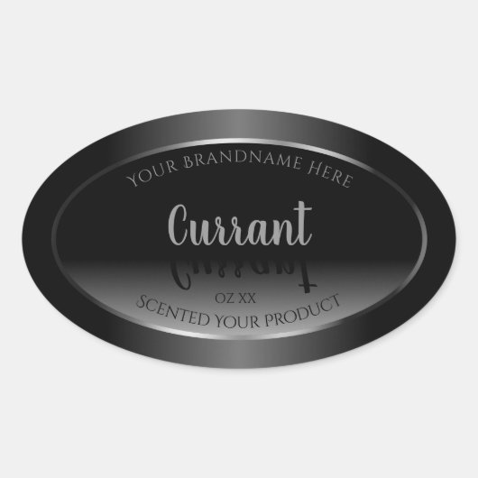 白黒モダン製品ラベル銀枠 楕円形シール (正面)