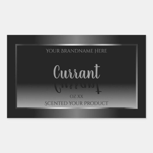 白黒モダン製品ラベル銀枠 長方形シール (正面)