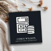 白黒モダン計算機コインアイコン会計 スクエア名刺