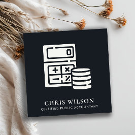 白黒モダン計算機コインアイコン会計 スクエア名刺