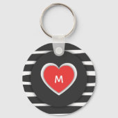 白黒モダン赤いハートモノグラストライプのム キーホルダー (裏面)