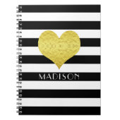 白黒モダン金ゴールドハート ノートブック (正面)